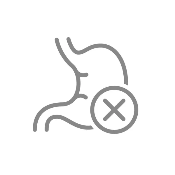Estómago con icono de línea de verificación cruzada. Enfermedad símbolo de órgano interno — Vector de stock