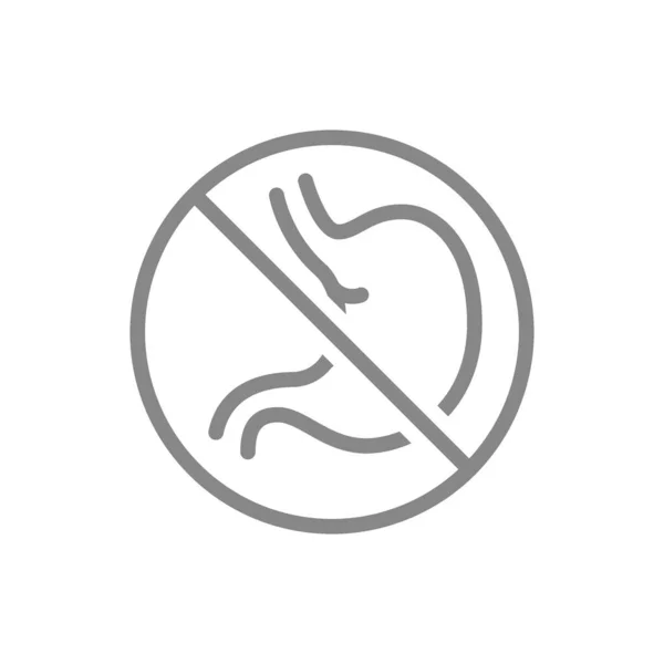 Segno proibito con un'icona sulla linea dello stomaco. Amputazione organo interno, senza stomaco, simbolo di rigetto trapianto — Vettoriale Stock
