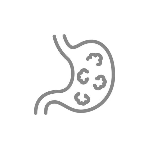 Estómago con ícono de línea de tumores. Cáncer de estómago, enfermedad del órgano interno, símbolo de úlcera — Archivo Imágenes Vectoriales