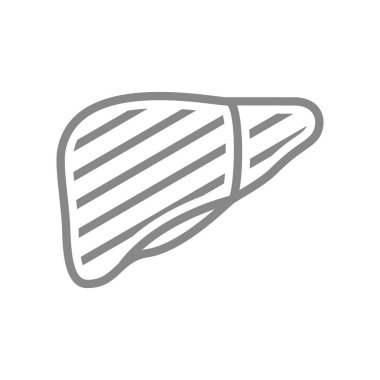 Yaralı insan karaciğer çizgisi ikonu. Gastrointestinal, karaciğer kanseri, enfekte organ, siroz sembolü.