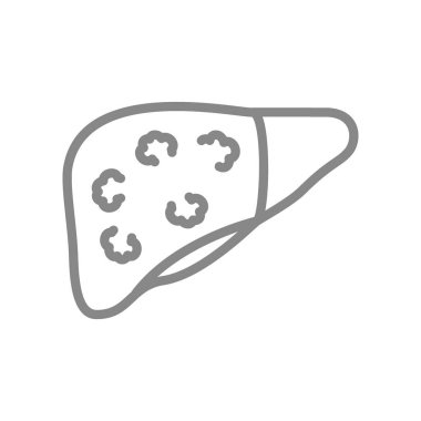 Tümör çizgisi ikonu olan karaciğer. Karaciğer kanseri, sindirim organı hastalığı, siroz sembolü.