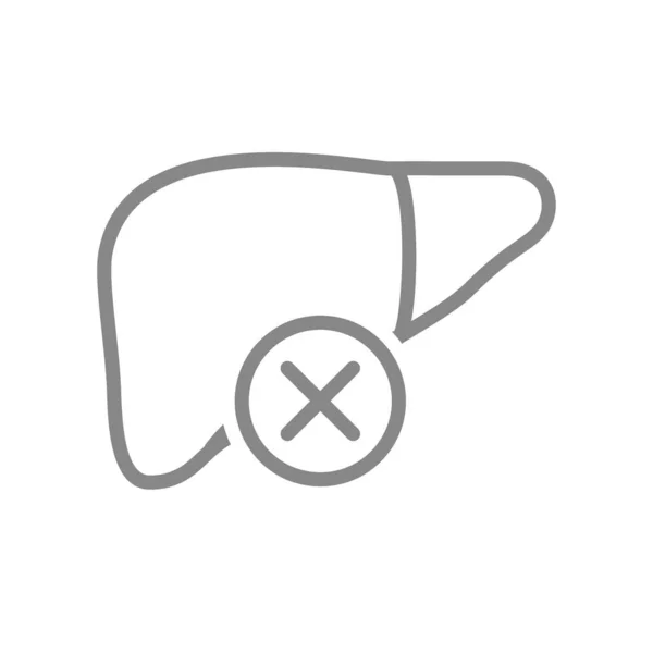 Fegato con icona linea di spunta incrociata. Simbolo dell'organo interno malato — Vettoriale Stock
