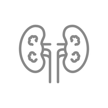 Tümör çizgisi ikonlu böbrek. Böbrek kanseri, kan sembolünü filtrelemek için insan organı.