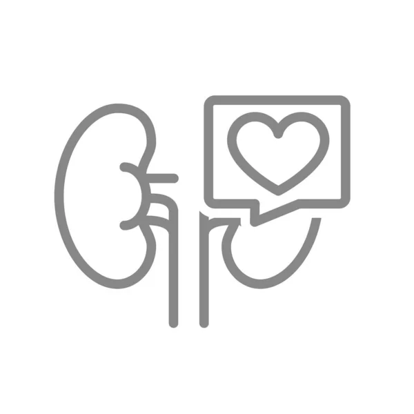 Kidneys with heart in speech bubble line icon. Healthy organ for filtering blood symbol — Stock Vector