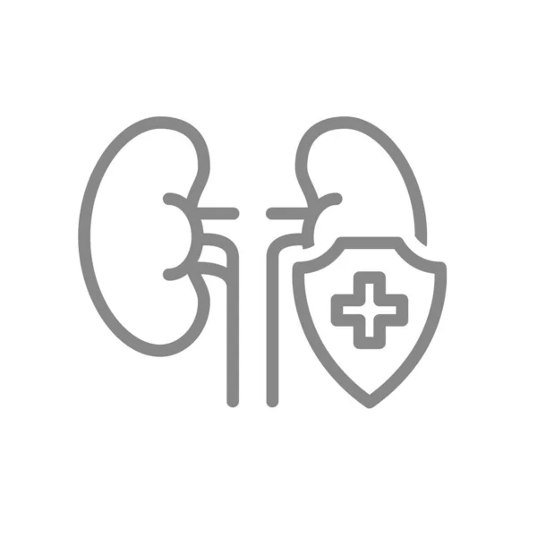 Icona della linea renale protetta. Pronto soccorso per organo per filtrare il simbolo del sangue — Vettoriale Stock