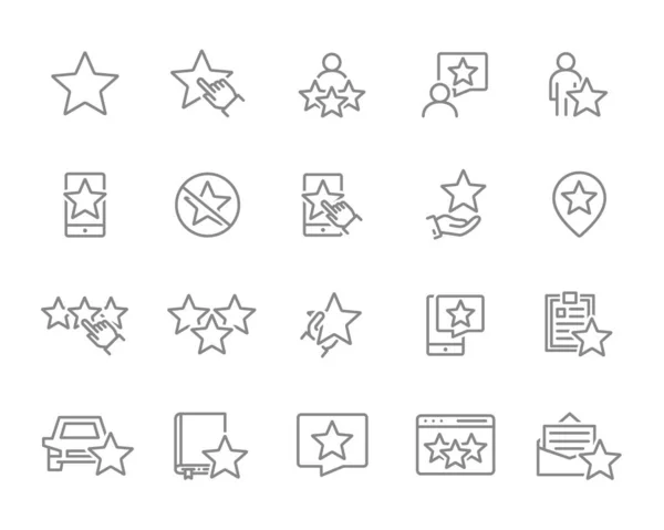 Set di icone della linea di feedback stella. Valutazione, valutazione, vincita, donazione, social network, controllo qualità e altro ancora . — Vettoriale Stock