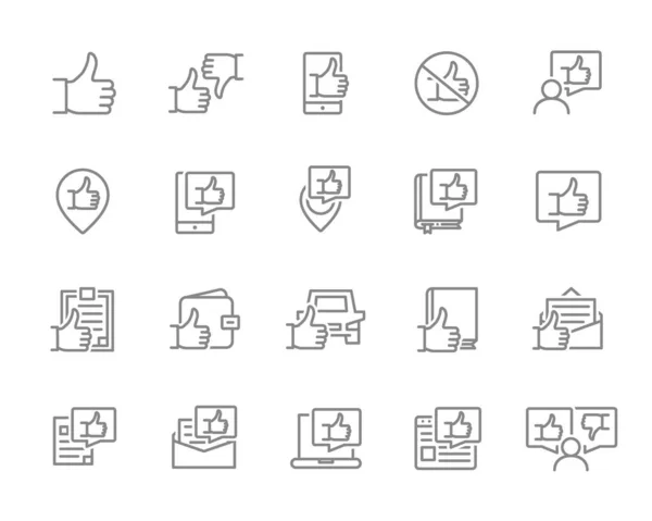 Conjunto de polegar ícones de linha de feedback. Gostar e não gostar, caridade, favorito, controle de qualidade, revisão do cliente e muito mais . — Vetor de Stock