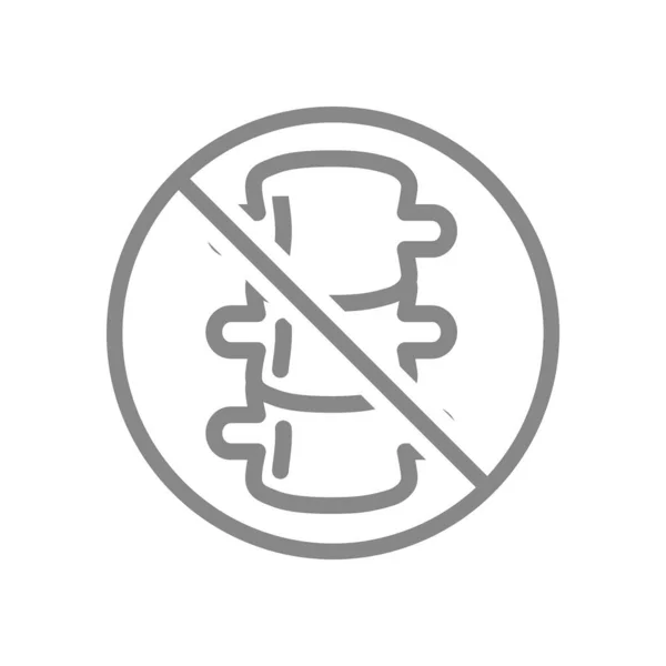 Zakazany znak z ikoną linii kręgosłupa. Amputacja narządów wewnętrznych, brak kręgosłupa, symbol odrzucenia przeszczepu — Wektor stockowy