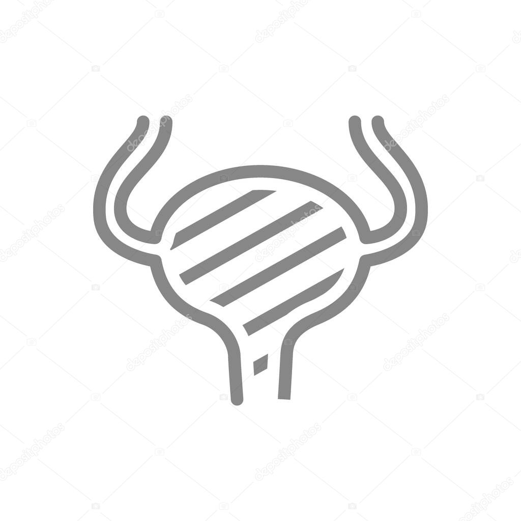 Sore urinary bladder line icon. Cystitis, urinary retention, infected organ symbol