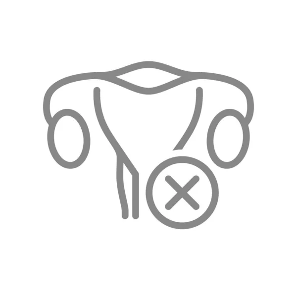 Utero con icona linea di spunta incrociata. Malattia simbolo organo interno — Vettoriale Stock