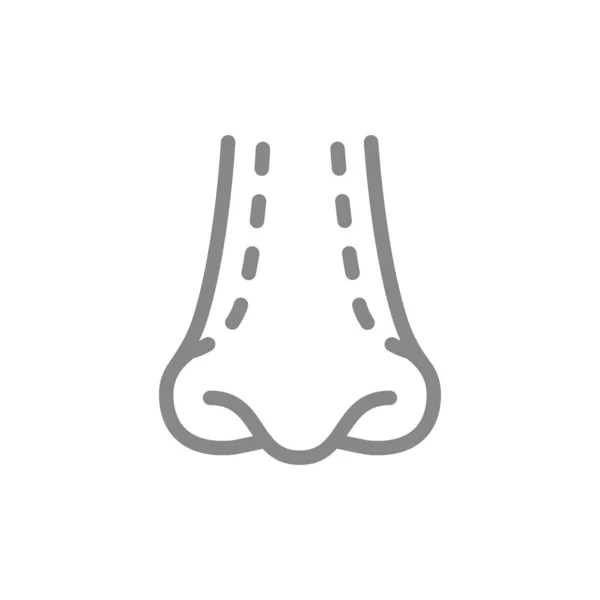 Значок линии ринопластики. Пластическая хирургия носа, септопластика, символ коррекции формы носа — стоковый вектор