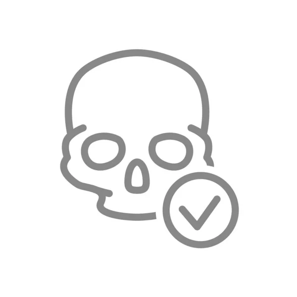 Crânio com marca de seleção ícone de linha. Estrutura óssea do símbolo da cabeça —  Vetores de Stock
