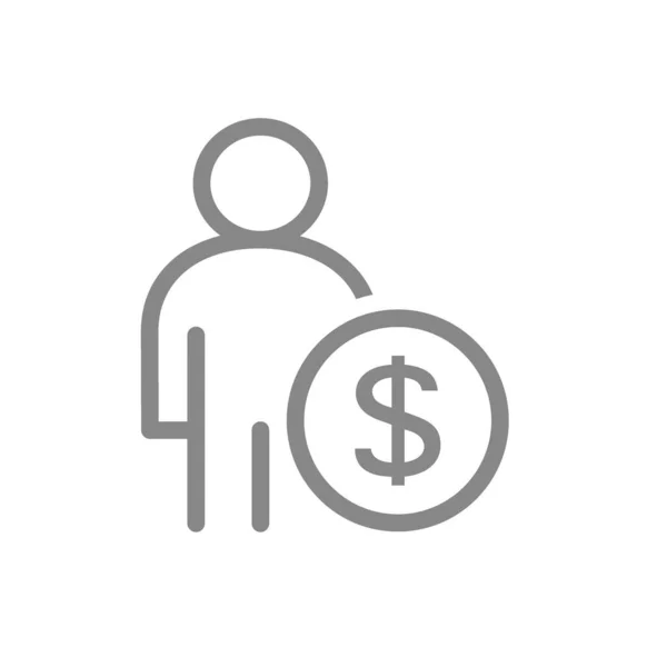 Gebruikersprofiel met muntlijn icoon. Geld verdienen, beleggen symbool — Stockvector