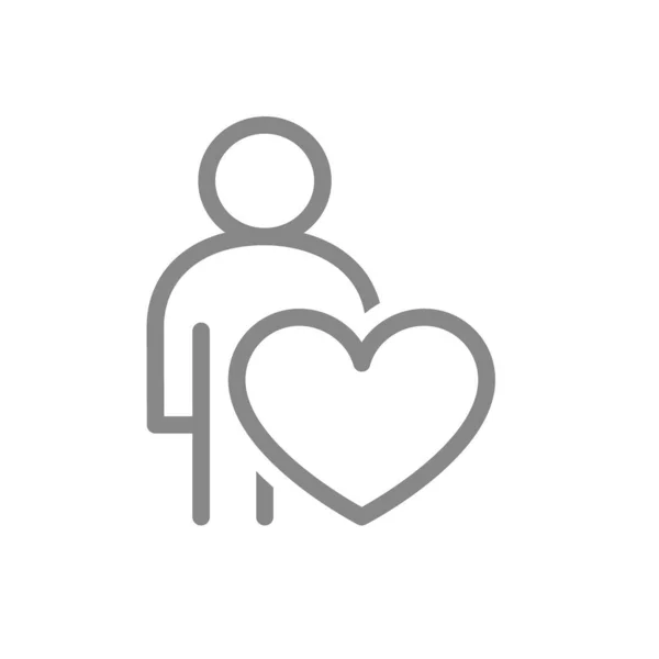 Profilo utente con icona della linea del cuore. Carità, donazione, simbolo di feedback — Vettoriale Stock