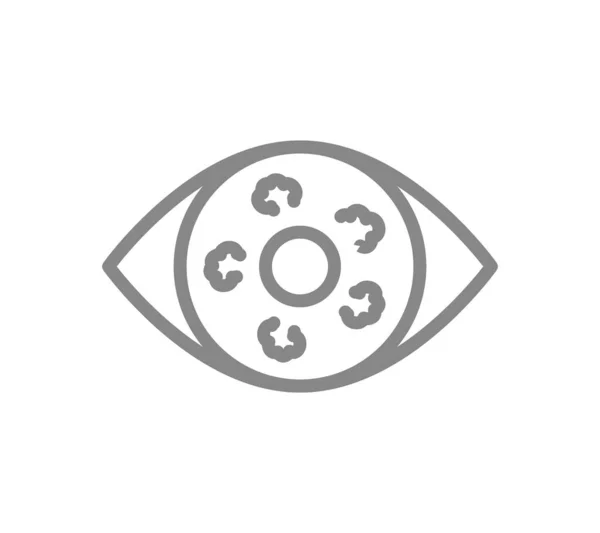 Olho humano com ícone de linha de tumores. Cancro do olho, doença órgão visual, símbolo retinoblastoma —  Vetores de Stock