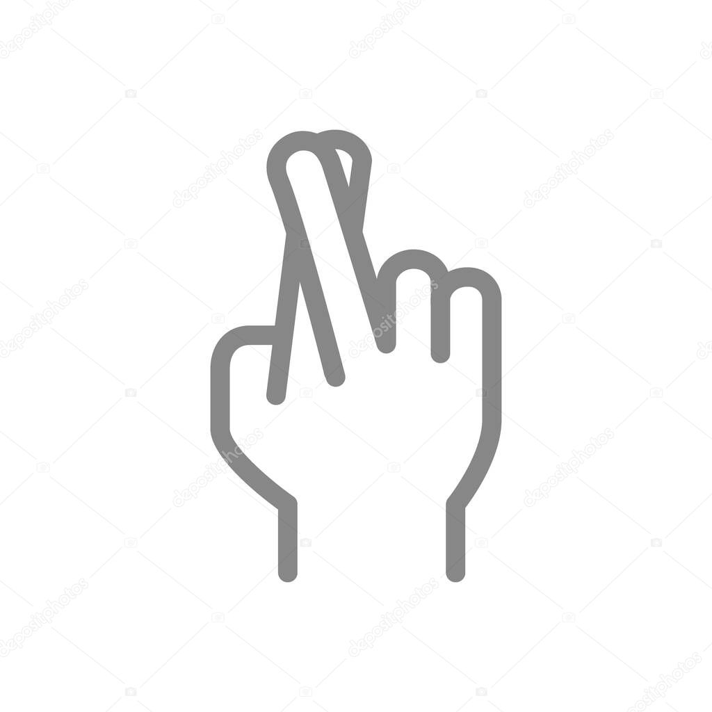 Crossed fingers line icon. Wish for luck gesture symbol