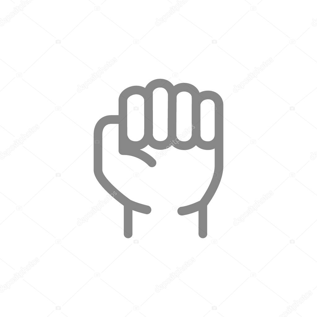 Human fist line icon. Violence and physical strength gesture symbol