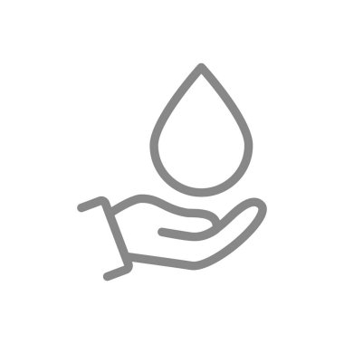 El çizgisi simgesinde su damlası. Temizlik malzemesi, el dezenfeksiyonu sembolü