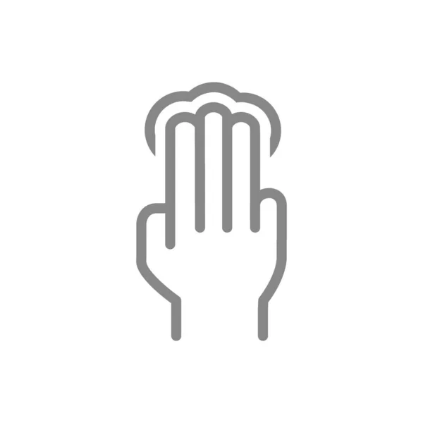 Haga clic con tres dedos icono de línea. Dedos de pantalla táctil múltiple, símbolo de grifo 3x — Vector de stock