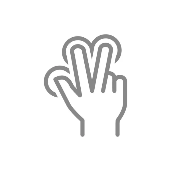 Multitouch para tres dedos icono de la línea. Tocar pantalla dedo gesto símbolo — Vector de stock