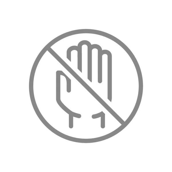 禁止標識線のアイコンを持つ人間の手。タッチ、衛生保護、汚れた手のシンボルなし — ストックベクタ