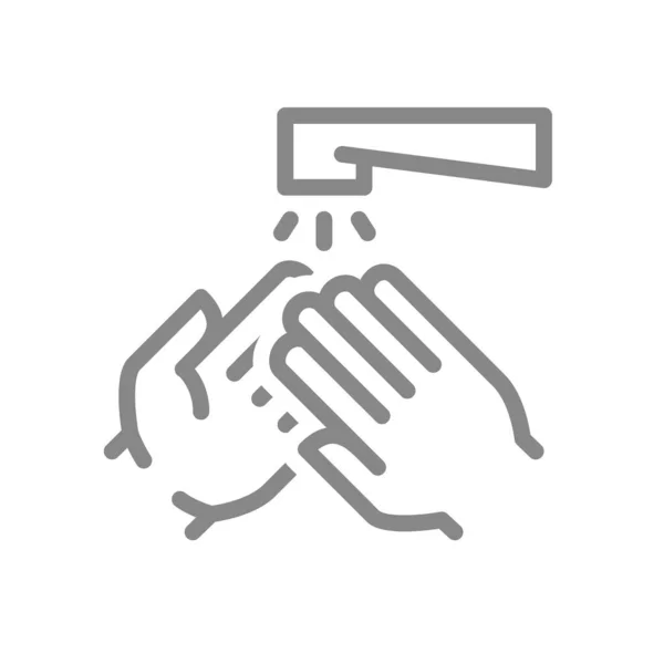 Pulizia delle mani con l'icona della linea d'acqua. Lavaggio e disinfezione, simbolo di igiene . — Vettoriale Stock