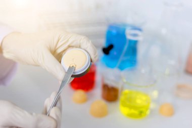 laboratuvar test tüpü, bilim laboratuvar araştırma ve geliştirme tutan bilim adamı el kavramı