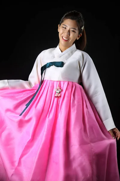 Korean Woman with Hanbok, the traditional Korean dress in white