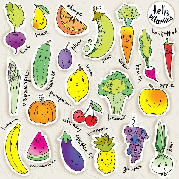 cute vegetable and fruit. food set. cartoon vegetable.