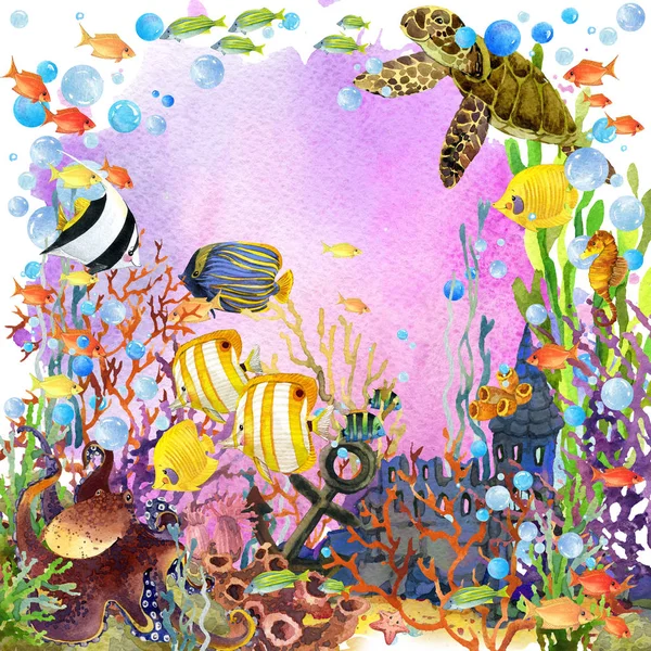 watercolor animals of underwater world