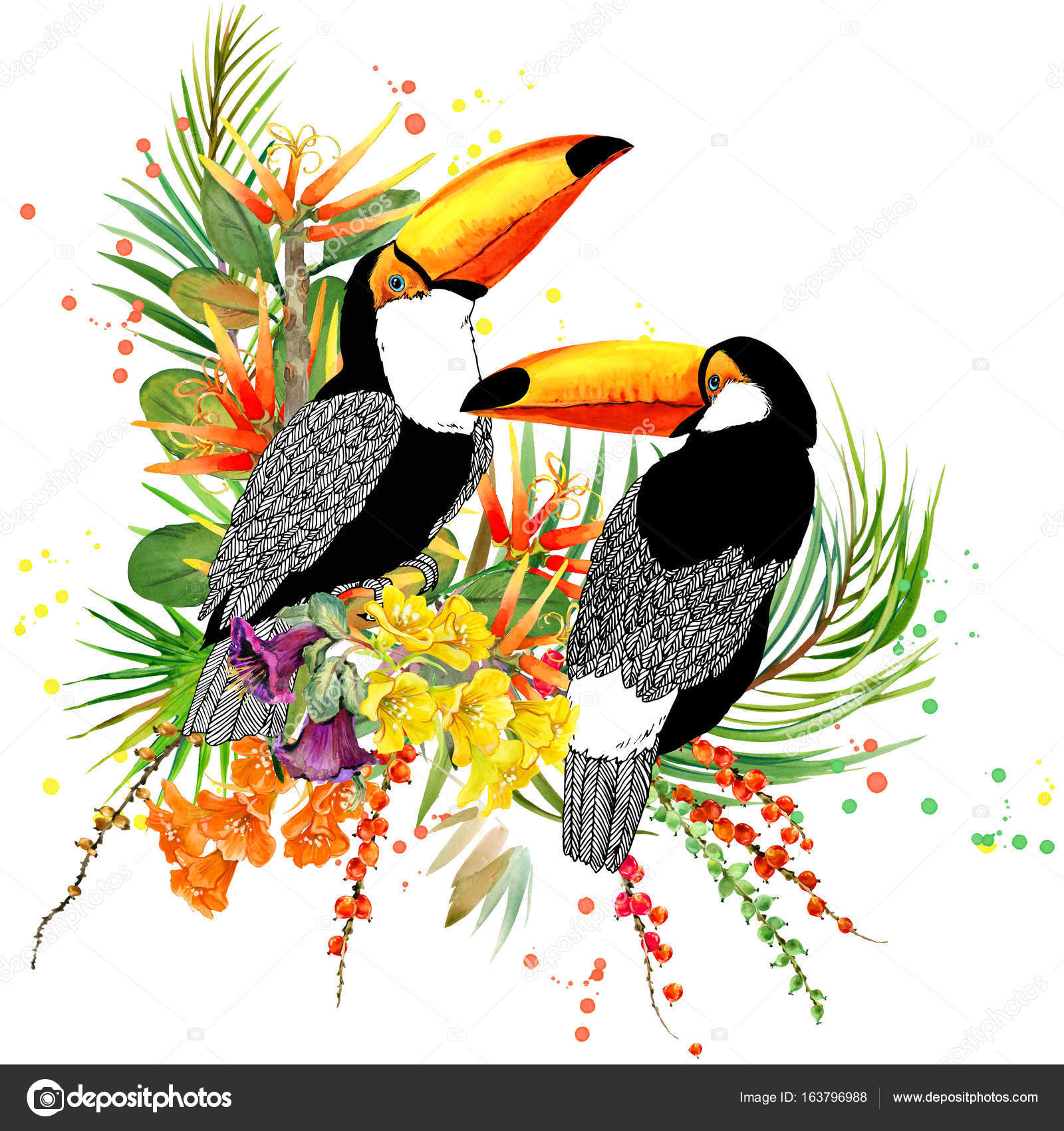 Oiseau Toucan Et Plante Tropicale Photographie