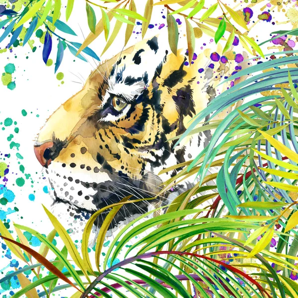 wild tiger with plants