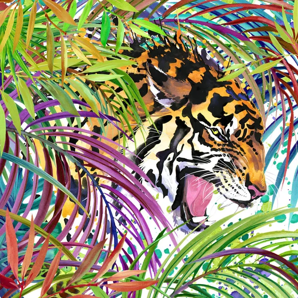 wild tiger with plants