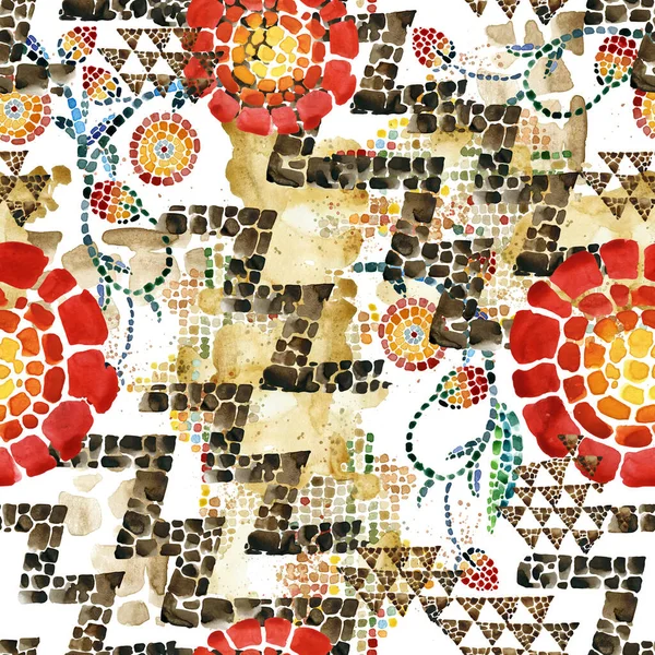 Bezszwowa Mozaika Vintage Stylu Bizantyjskim Ceramiczny Wzór Płytek Antyczne Greckie — Zdjęcie stockowe