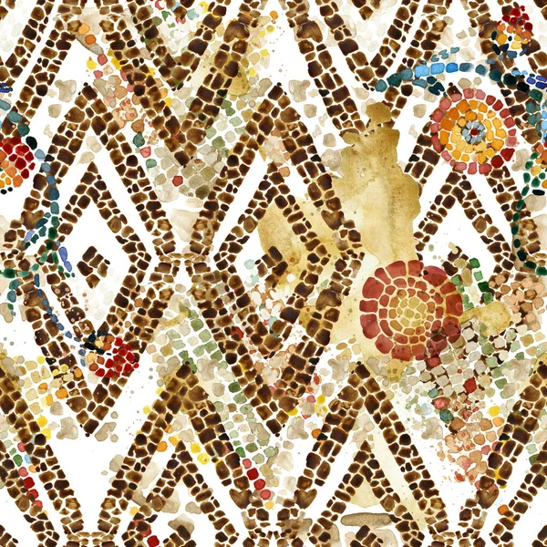 Nahtlose Vintage Mosaik Byzantinischen Stil Keramikfliesenmuster Antiker Griechischer Hintergrund Handgezeichnete Stockfoto