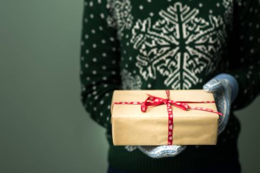 Noel hediye ile bir kutu tutan bir kız