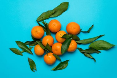 mavi bir arka plan üzerine mandalina