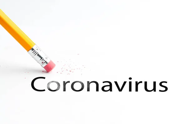 Lápiz con goma de borrar Covid-19 Boletín informativo del Coronavirus — Foto de Stock