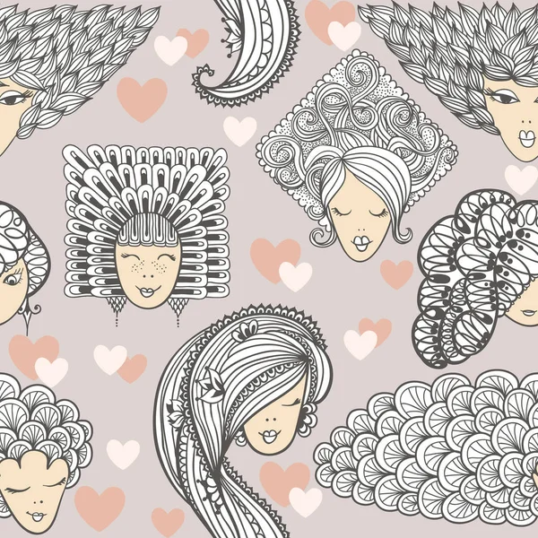 Sketches of girls with different hairstyles. Seamless pattern Vector Graphics