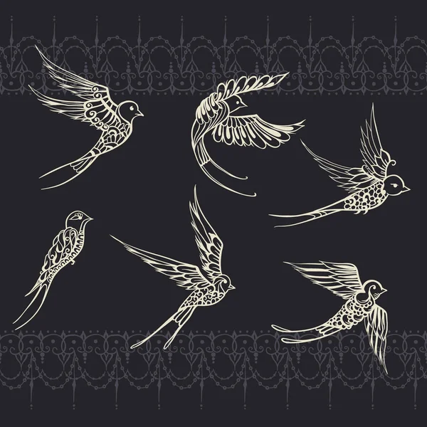 Serbest el çiziminin kuşlar resimler. Kırlangıçlar — Stok Vektör