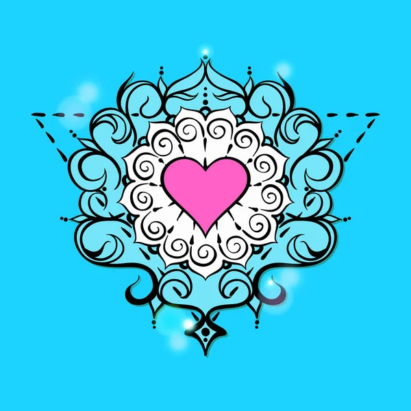 Bosquejo de corazón de henna tatuaje — Vector de stock