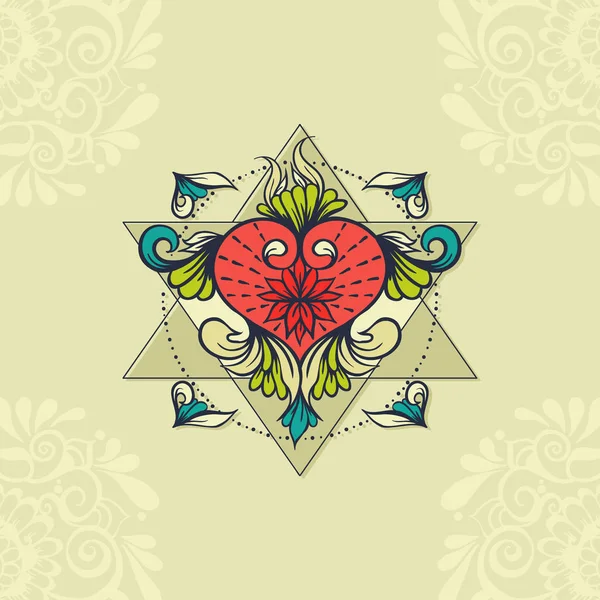 Schizzo del cuore dell'hennè del tatuaggio — Vettoriale Stock