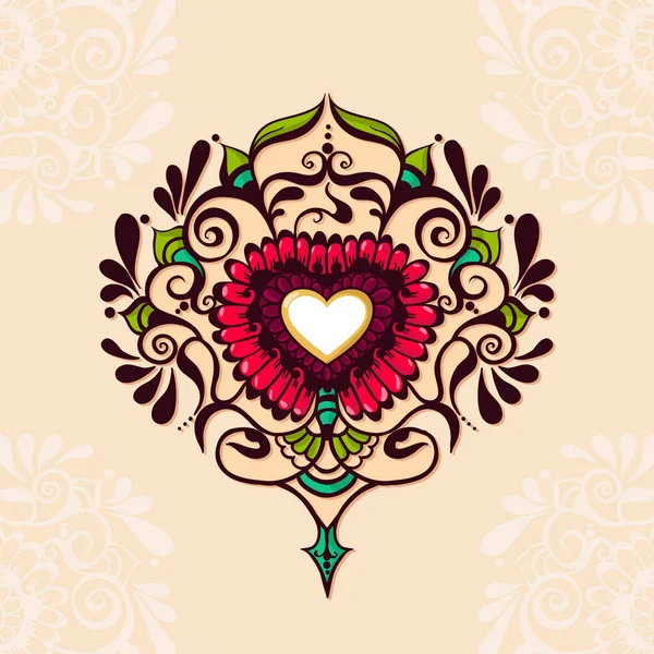 Sketch of tattoo henna heart — Stock Vector