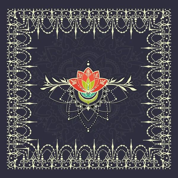 Kenarlık ve kına lotus çiçeği ile sonsuz çizgiler kroki 