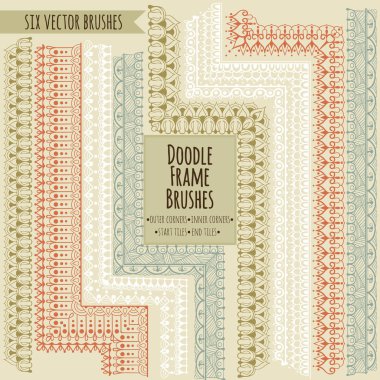 Dış, iç, başlangıç ve bitiş çinileri ile vektör fırçalar doodle.