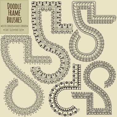 Beş vektör fırçalar ile dış, iç, başlangıç ve bitiş taşına doodle