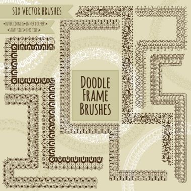 Altı dış, iç, başlangıç ve bitiş çinileri ile vektör fırçalar doodle