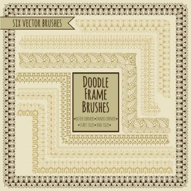 Altı dış, iç, başlangıç ve bitiş çinileri ile vektör fırçalar doodle