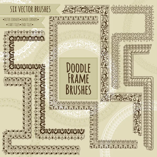 Altı dış, iç, başlangıç ve bitiş çinileri ile vektör fırçalar doodle
