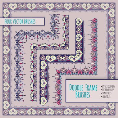 Dış, iç, başlangıç ve bitiş çinileri ile vektör fırçalar doodle.